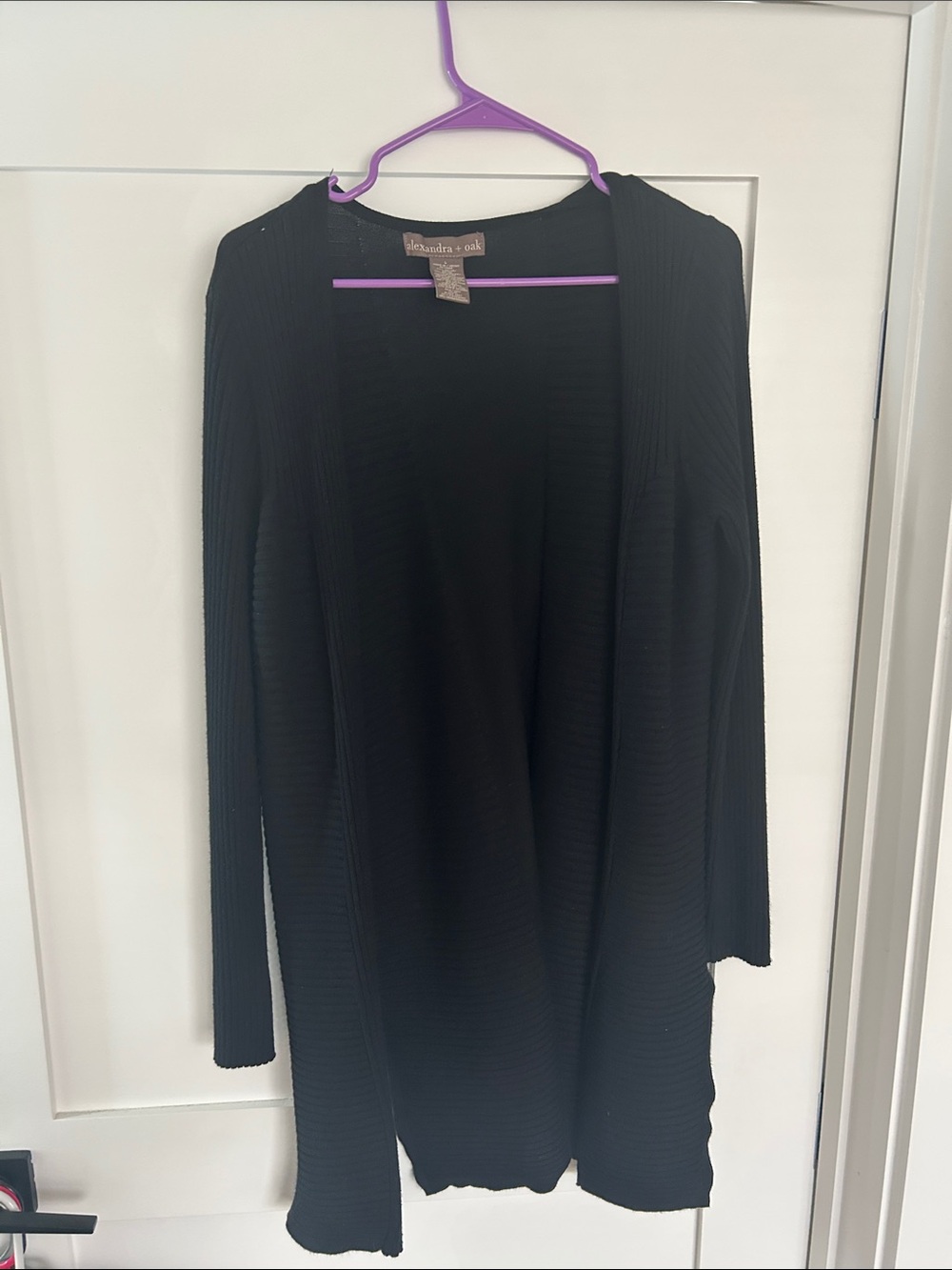 alexander + oak Black Open-Front Ribbed Cardigan
